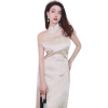 Sleeveless High-Neck Champagne Dress