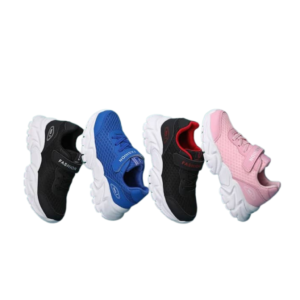 Fashion Trendy Kids Sneakers in vibrant black, blue, and pink colors, designed for both boys and girls. Features a lightweight, breathable design with cushioned insoles and sturdy soles for active play and casual wear."