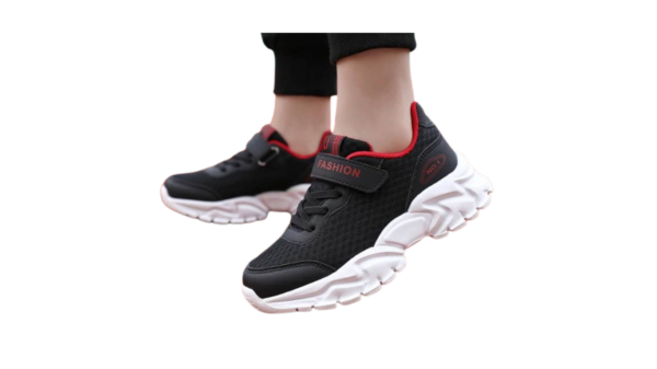 Fashion Trendy Kids Sneakers in vibrant black, blue, and pink colors, designed for both boys and girls. Features a lightweight, breathable design with cushioned insoles and sturdy soles for active play and casual wear."