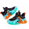 ABC Shield Kids Fashion Sneakers in bold green, orange, and black color combination, designed for boys and girls. Ideal for running and casual wear, featuring a lightweight, durable design with cushioned insoles and breathable fabric for comfort and support during active play.