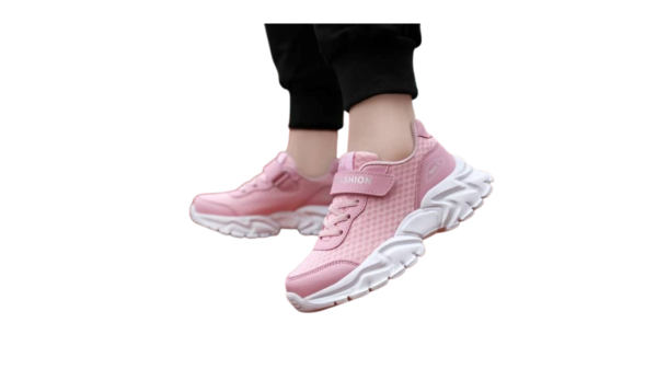 Fashion Trendy Kids Sneakers in vibrant black, blue, and pink colors, designed for both boys and girls. Features a lightweight, breathable design with cushioned insoles and sturdy soles for active play and casual wear."