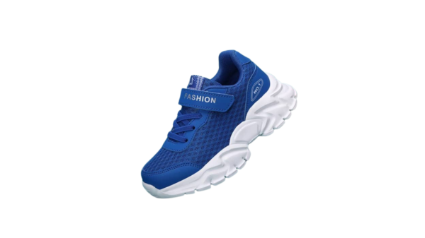 Fashion Trendy Kids Sneakers in vibrant black, blue, and pink colors, designed for both boys and girls. Features a lightweight, breathable design with cushioned insoles and sturdy soles for active play and casual wear."