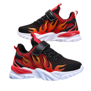 BlazeStride Kids' Tennis Shoes with flame design, featuring a durable and comfortable fit for running and outdoor activities."