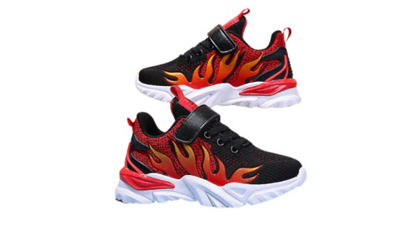 BlazeStride Kids' Tennis Shoes with flame design, featuring a durable and comfortable fit for running and outdoor activities."