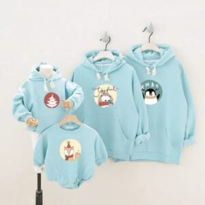 Matching family hoodies with cute Santa and snowflake print and “Merry Christmas” text — Holiday Cheer Santa Squad edition, available in multiple colors.