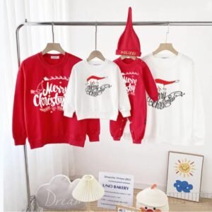 Matching family hoodies with cute Santa and snowflake print and “Merry Christmas” text — Holiday Cheer Santa Squad edition, available in multiple colors.