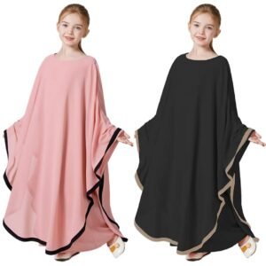 Elegant Amani Abaya modest dress for girls with wide drape sleeves.