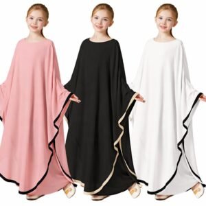 Elegant Amani Abaya modest dress for girls with wide drape sleeves.