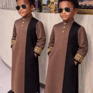 Luxury father and son coordinated traditional set with detailed sleeve accents.