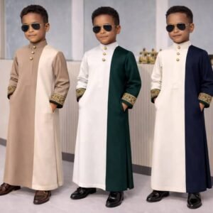 Luxury father and son coordinated traditional set with detailed sleeve accents.