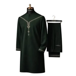 The Consular General™ by Mom's Effort – premium black embroidered men's native wear featuring an exclusive geometric chest embroidery, embroidered cuffs, and matching tailored trousers.