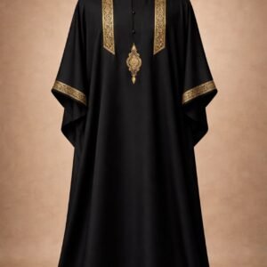 Sovereign Monarch™ Luxury Men's Kaftan Set featuring premium silk-feel fabric with elegant gold embroidery in Midnight Navy, Imperial Black, Charcoal Grey, Emerald Green, Royal Burgundy, and Royal Cream.