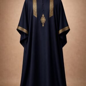 Sovereign Monarch™ Luxury Men's Kaftan Set featuring premium silk-feel fabric with elegant gold embroidery in Midnight Navy, Imperial Black, Charcoal Grey, Emerald Green, Royal Burgundy, and Royal Cream.