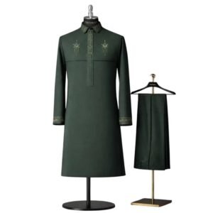 The Arbiter™ by Mom's Effort in Royal Cream—a premium embroidered men's native wear set featuring elegant collar embroidery, refined chest detailing, embroidered cuffs, and matching tailored trousers. Available in multiple colours.