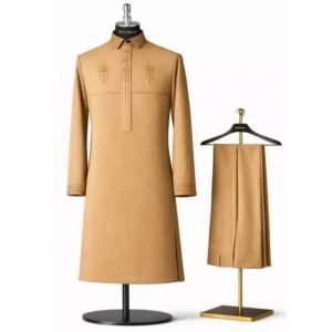 The Arbiter™ by Mom's Effort in Royal Cream—a premium embroidered men's native wear set featuring elegant collar embroidery, refined chest detailing, embroidered cuffs, and matching tailored trousers. Available in multiple colours.
