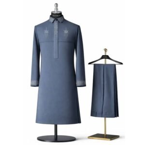 The Arbiter™ by Mom's Effort in Royal Cream—a premium embroidered men's native wear set featuring elegant collar embroidery, refined chest detailing, embroidered cuffs, and matching tailored trousers. Available in multiple colours.
