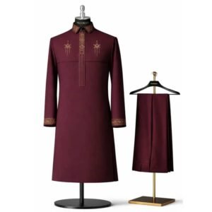 The Arbiter™ by Mom's Effort in Royal Cream—a premium embroidered men's native wear set featuring elegant collar embroidery, refined chest detailing, embroidered cuffs, and matching tailored trousers. Available in multiple colours.