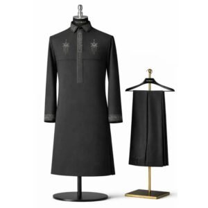 The Arbiter™ by Mom's Effort in Royal Cream—a premium embroidered men's native wear set featuring elegant collar embroidery, refined chest detailing, embroidered cuffs, and matching tailored trousers. Available in multiple colours.