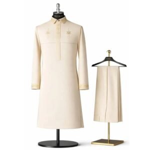 The Arbiter™ by Mom's Effort in Royal Cream—a premium embroidered men's native wear set featuring elegant collar embroidery, refined chest detailing, embroidered cuffs, and matching tailored trousers. Available in multiple colours.
