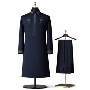 The Arbiter™ by Mom's Effort in Royal Cream—a premium embroidered men's native wear set featuring elegant collar embroidery, refined chest detailing, embroidered cuffs, and matching tailored trousers. Available in multiple colours.